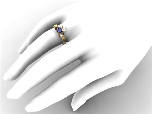 SAPPHIRE 14K Gold Claddagh Ring <font color="#FF0000"> IN STOCK!  Ships in 48 Hours!</font> - Uctuk