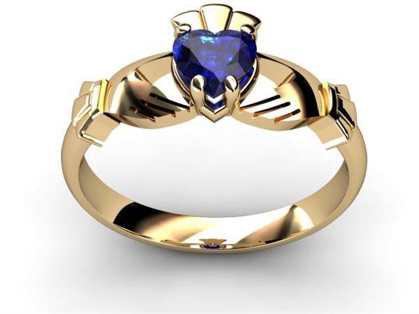 SAPPHIRE 14K Gold Claddagh Ring <font color="#FF0000"> IN STOCK!  Ships in 48 Hours!</font> - Uctuk