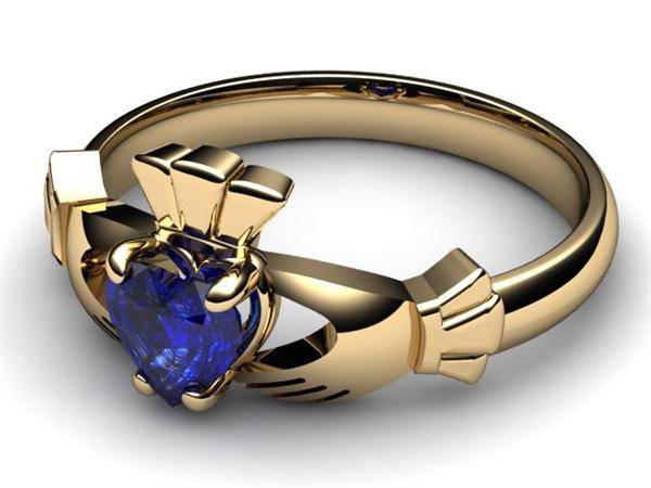 SAPPHIRE 14K Gold Claddagh Ring <font color="#FF0000"> IN STOCK!  Ships in 48 Hours!</font> - Uctuk