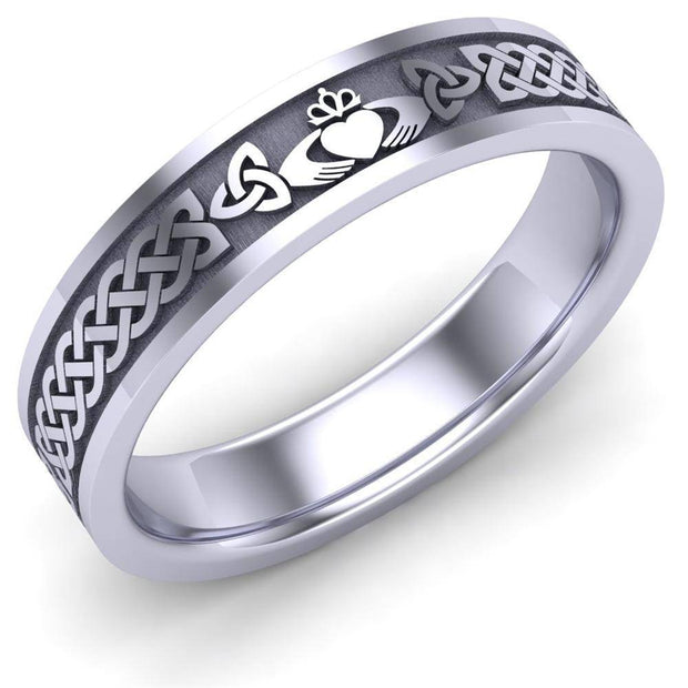 Claddagh Wedding Ring UCL1-14W5MFLAT - 14K White Gold - Uctuk