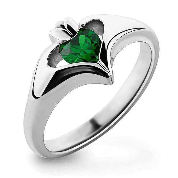 Sterling Silver Green CZ ULS-16434GR Ladies Modern Claddagh Ring - Uctuk