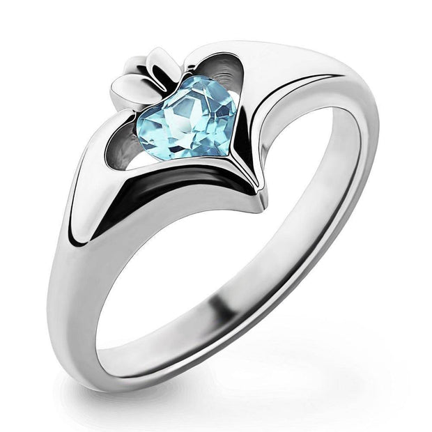 Sterling Silver Sky Blue CZ ULS-16434SB Ladies Modern Claddagh Ring - Uctuk