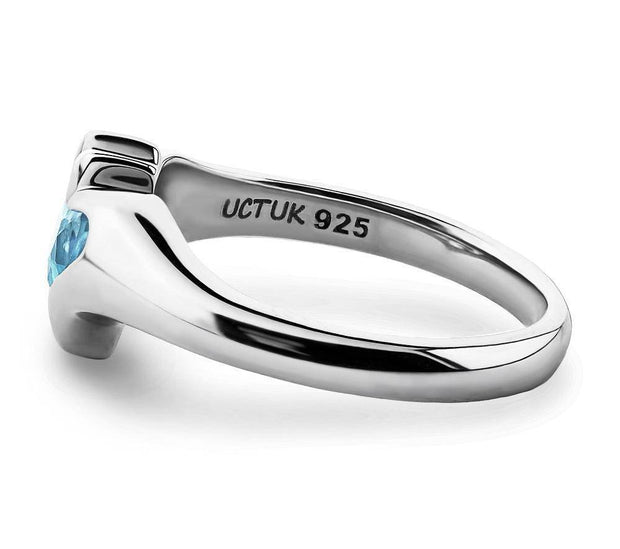 Sterling Silver Sky Blue CZ ULS-16434SB Ladies Modern Claddagh Ring - Uctuk
