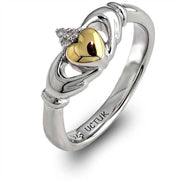 Diamond Ladies Silver and 14K Gold mix Claddagh Ring ULS-6169 - Uctuk