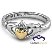 Diamond Ladies Silver and 14K Gold mix Claddagh Ring ULS-6169 - Uctuk