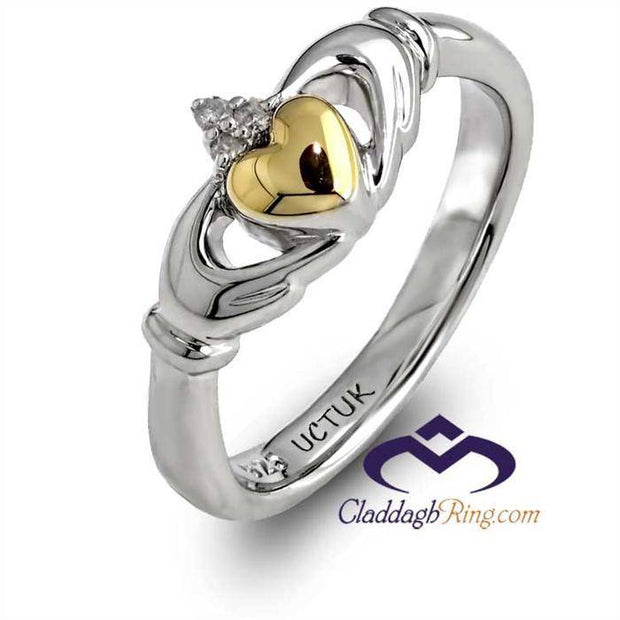 Diamond Ladies Silver and 14K Gold mix Claddagh Ring ULS-6169 - Uctuk