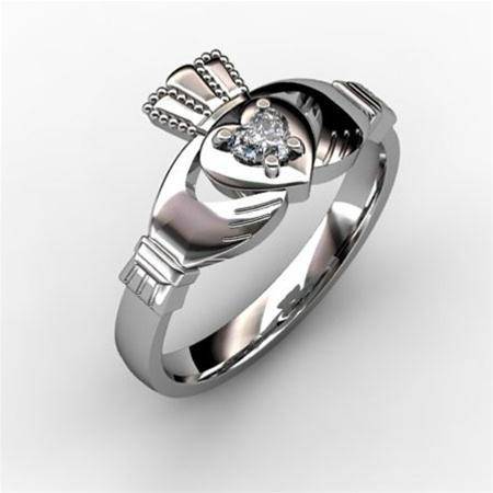 1/10 Carat Diamond Claddagh Engagement Ring WHITE-ASU2-10. - Uctuk