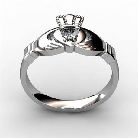 1/10 Carat Diamond Claddagh Engagement Ring WHITE-ASU2-10. - Uctuk