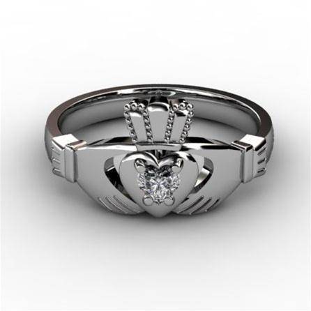 1/10 Carat Diamond Claddagh Engagement Ring WHITE-ASU2-10. - Uctuk