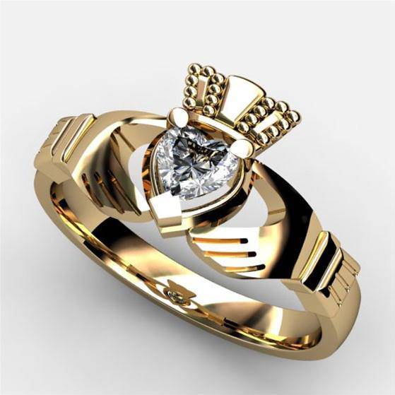 1/3 or 1/2 Carat Diamond Claddagh Engagement Ring ASU-1-YELLOW - Uctuk
