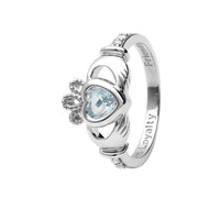 14K Gold Claddagh March Birthstone Ring Genuine Aquamarine and Diamonds - 14L90AQ - Uctuk