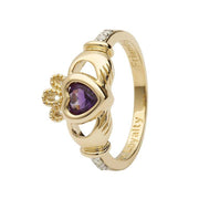 14K Gold Claddagh February Birthstone Ring Genuine Amethyst and Diamonds - 14L90AY - Uctuk