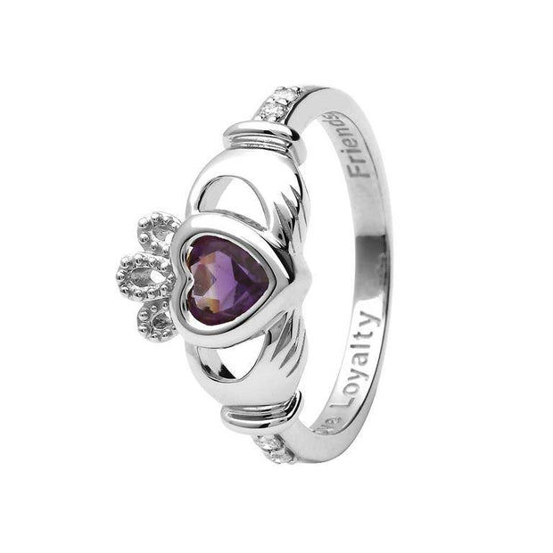 14K Gold Claddagh February Birthstone Ring Genuine Amethyst and Diamonds - 14L90AY - Uctuk