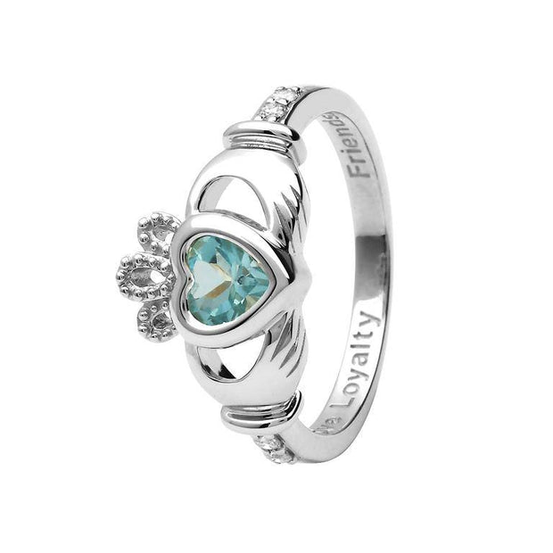 14K Gold Claddagh December Birthstone Ring Genuine Blue Topaz and Diamonds - 14L90BT - Uctuk