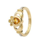 14K Gold Claddagh November Birthstone Ring Genuine Citrine and Diamonds - 14L90C - Uctuk