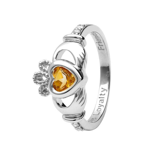 14K Gold Claddagh November Birthstone Ring Genuine Citrine and Diamonds - 14L90C - Uctuk