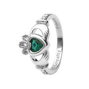 14K Gold Claddagh May Birthstone Ring Emerald and Diamonds - 14L90E - Uctuk