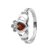 14K Gold Claddagh January Birthstone Ring Genuine Garnet and Diamonds - 14L90G - Uctuk