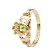 14K Gold Claddagh August Birthstone Ring Genuine Peridot and Diamonds - 14L90P - Uctuk