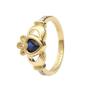 14K Gold Claddagh September Birthstone Ring Blue Sapphire and Diamonds - 14L90S - Uctuk