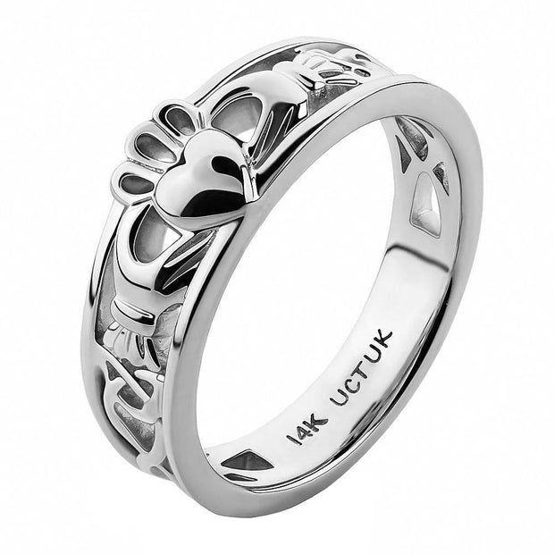 Gold Claddagh Ring ULG-6157W in 14K White Gold <font color="#FF0000"> IN STOCK!  Ships in 24 Hours!</font> - Uctuk