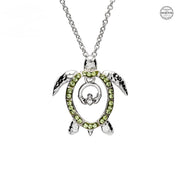 Sterling Silver Turtle Pendant with Peridot Swarovski Crystals and Claddagh with Chain - OC53 - Uctuk