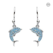 Sterling Silver Dolphin Dangle Earrings with Aqua Swarovski Crystals - OC123 - Uctuk