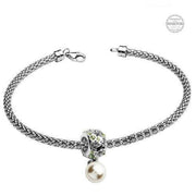 Sterling Silver Turtle Bead with Peridot Swarovski Crystals and Dangle Pearl - OC57 - Uctuk