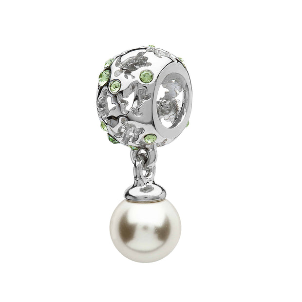 Sterling Silver Turtle Bead with Peridot Swarovski Crystals and Dangle Pearl - OC57 - Uctuk