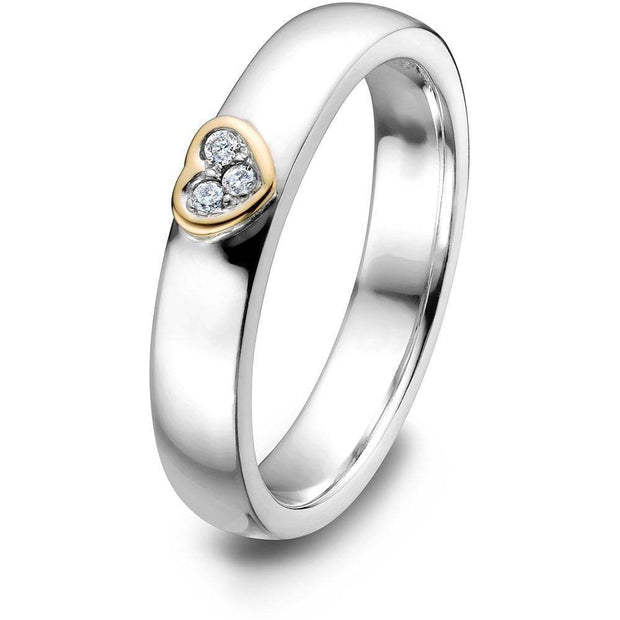 Sterling Silver and 14K Gold Mix Diamond Promise Ring ULS-15053 - Uctuk