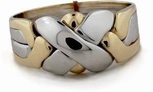 14K Two Tone Gold 4 Band LARGE X Puzzle Ring 4BX2 - Uctuk