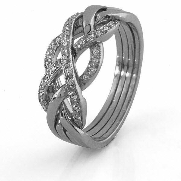 14K White Gold 4 Band Diamond Puzzle Ring 4WGDLW - Uctuk