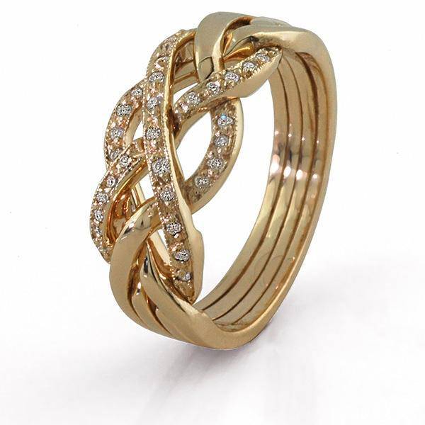 14K Yellow Gold 4 Band Diamond Puzzle Ring 4YGDL - Uctuk