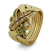 14K Gold 6 Band Diamond and Green Garnet Puzzle Ring 6BSENAGR - Uctuk