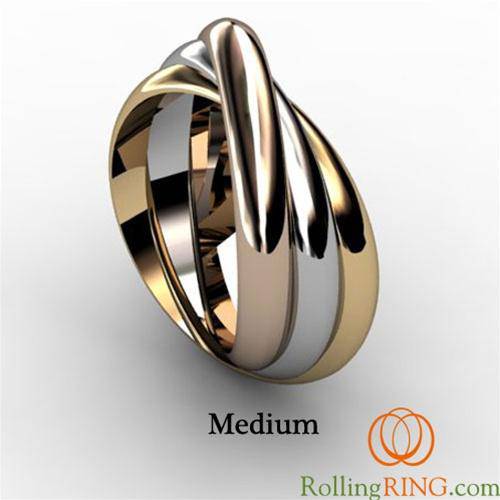 14K Solid Gold Tricolor Rolling Ring Medium Width - Uctuk