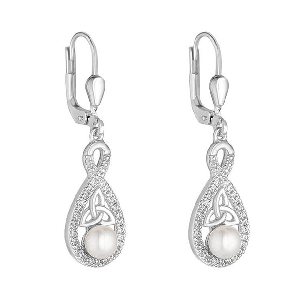 Sterling Silver Crystal and Pearl Trinity Earrings - S34152 - Claddagh Ring