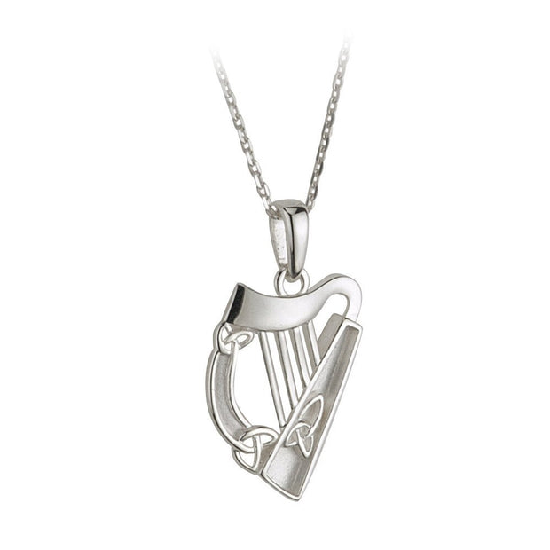 Sterling Silver Celtic Trinity Irish Harp Pendant with Chain S44026 - Claddagh Ring