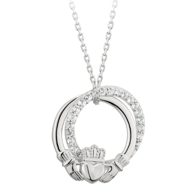 Sterling Silver Circle Claddagh Pendant with Chain - S46446 - Claddagh Ring