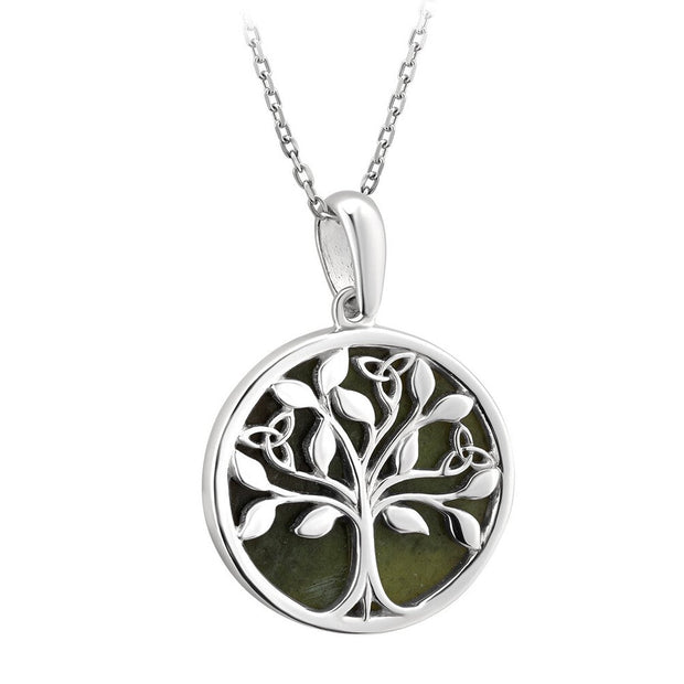 Sterling Silver Connemara Marble Tree of Life Pendant with Chain - S46669 - Claddagh Ring