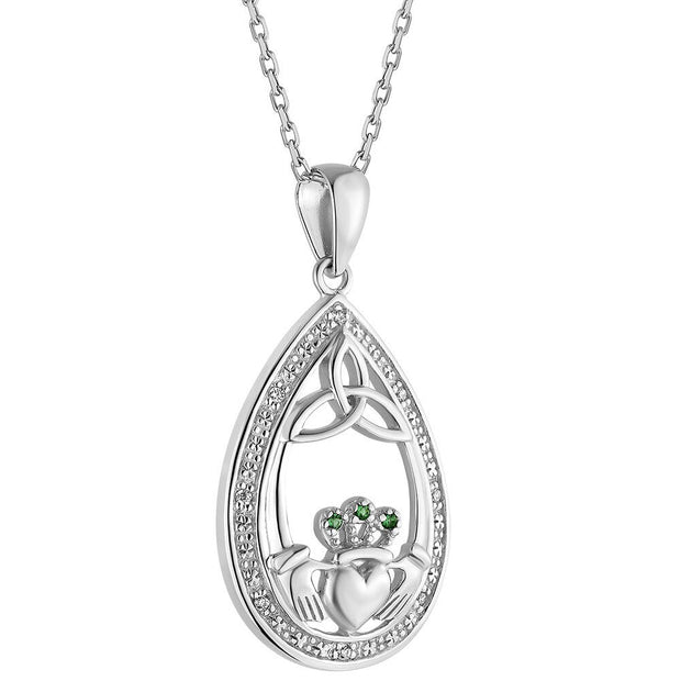 Sterling Silver Crystal Claddagh Oval Pendant with Chain - S46801 - Claddagh Ring