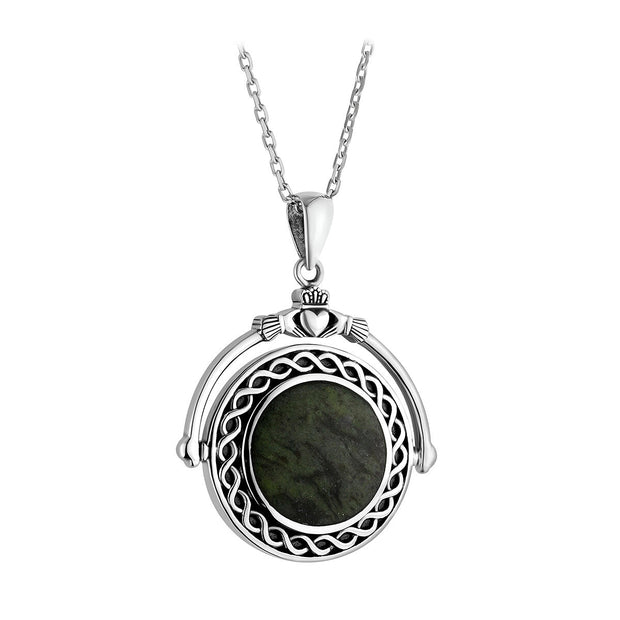 Sterling Silver Connemara Marble Claddagh Fob Style Pendant with Chain S46802 - Claddagh Ring