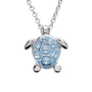 Sterling Silver Turtle Pendant with Aqua Swarovski Crystals with Chain - OC93 - Uctuk
