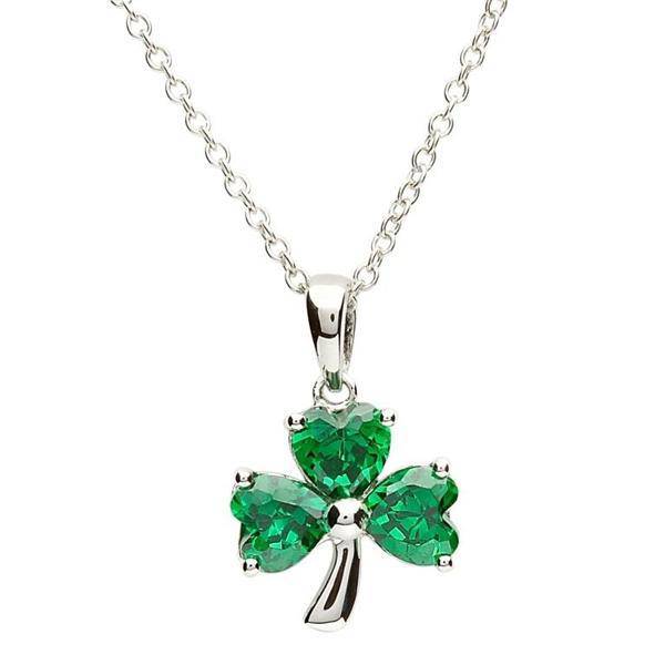 Sterling Silver Green Shamrock Pendant LS-SP1095 - Uctuk
