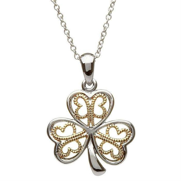 Sterling Silver Gold Plated Filigree Shamrock Pendant LS-SP2051 - Uctuk