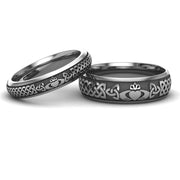 Titanium Claddagh Wedding Ring Set 1 - 6mm-4mm - Uctuk