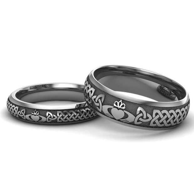 Titanium Claddagh Wedding Ring Set 1 - 6mm-4mm - Uctuk