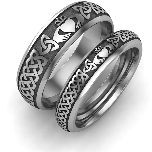 Titanium Claddagh Wedding Ring Set 1 - 6mm-4mm - Uctuk