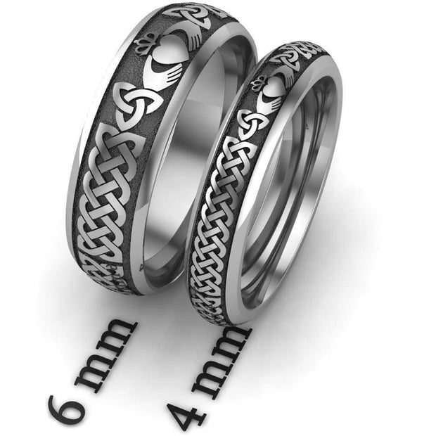 Titanium Claddagh Wedding Ring Set 1 - 6mm-4mm - Uctuk