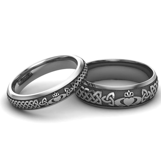 Titanium Claddagh Wedding Ring Set 1 - 6mm-4mm - Uctuk