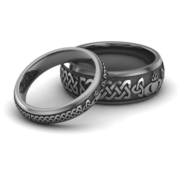 Titanium Claddagh Wedding Ring Set 1 - 8mm-4mm - Uctuk